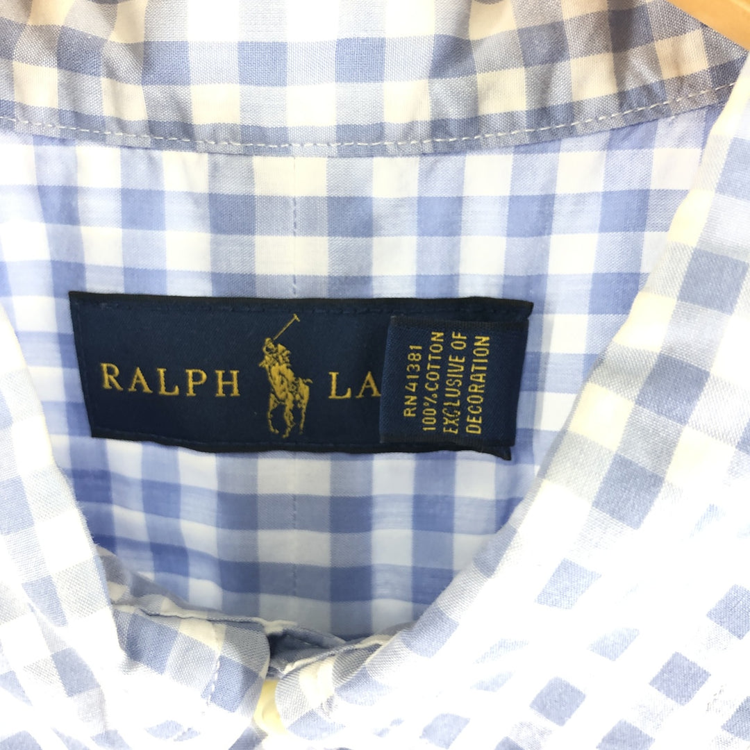 Ralph Lauren Gingham Check Short Sleeve Button Down Check Shirt Men's XL Size Short Sleeve cotton white type Vintage Second Hand