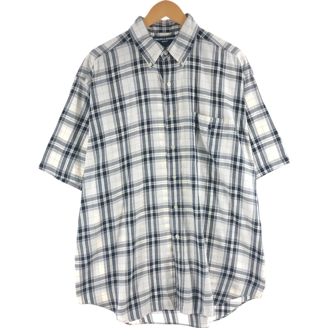 RALPH LAUREN GOLF TILDEN Tartan Check Short Sleeve Button Down Check Shirt Men's XL cotton white type Vintage Second Hand