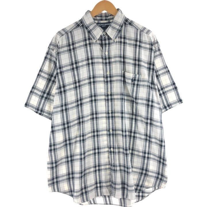 RALPH LAUREN GOLF TILDEN Tartan Check Short Sleeve Button Down Check Shirt Men's XL cotton white type Vintage Second Hand