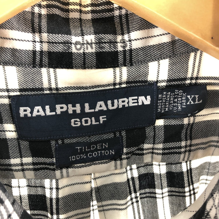 RALPH LAUREN GOLF TILDEN Tartan Check Short Sleeve Button Down Check Shirt Men's XL cotton white type Vintage Second Hand