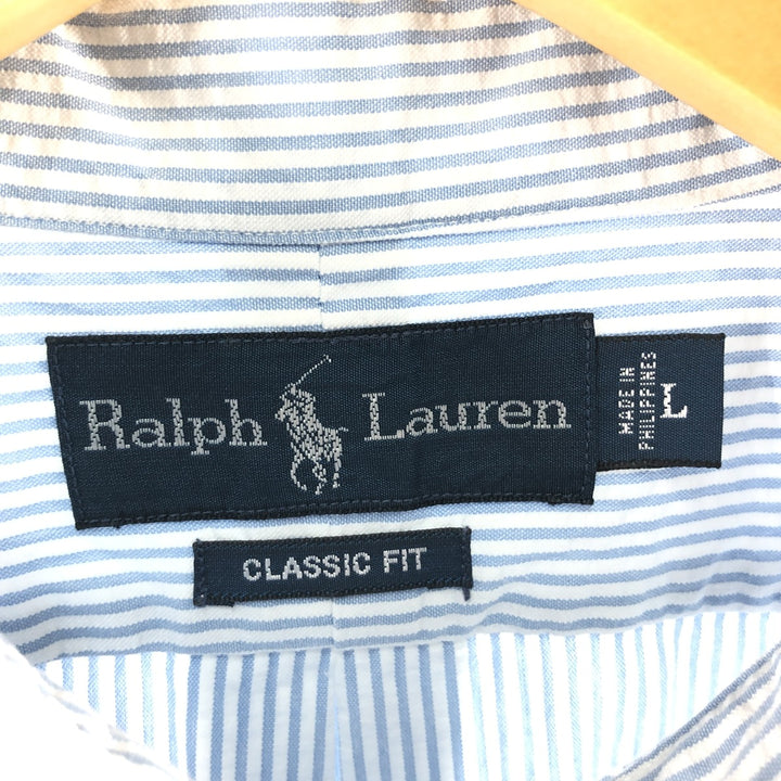 Ralph Lauren CLASSIC FIT Classic Fit Seersucker Short Sleeve Button Down Striped Shirt Men's L cotton white type Vintage Second Hand