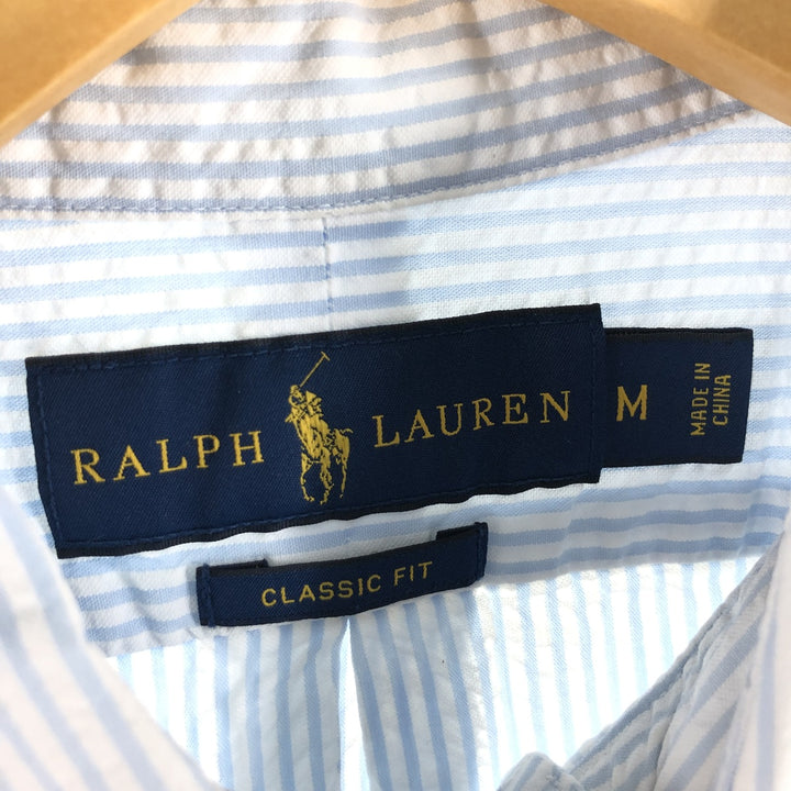 Ralph Lauren CLASSIC FIT Classic Fit Seersucker Short Sleeve Button Down Striped Shirt Men's M cotton white type Vintage Second Hand
