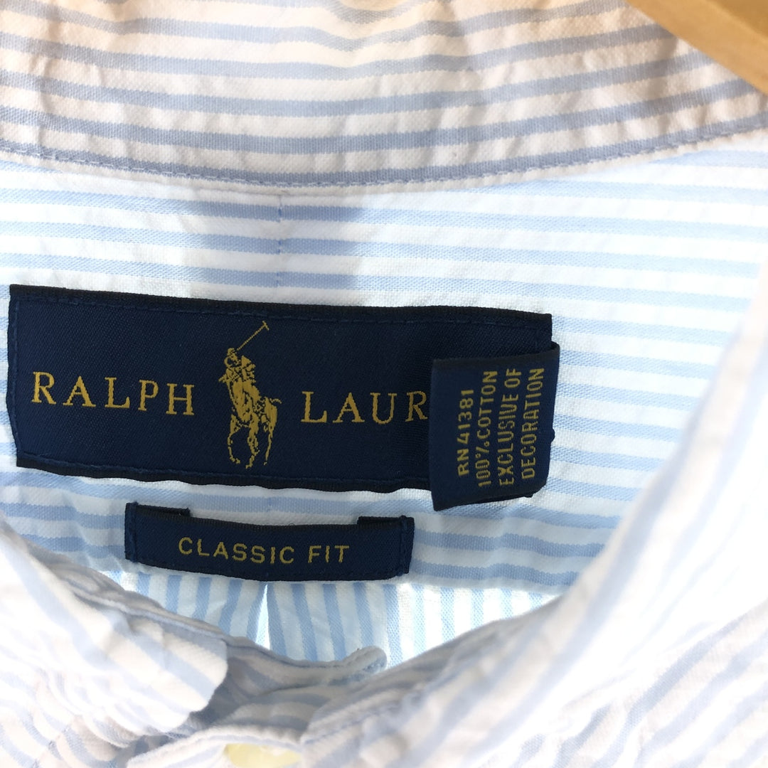 Ralph Lauren CLASSIC FIT Classic Fit Seersucker Short Sleeve Button Down Striped Shirt Men's M cotton white type Vintage Second Hand