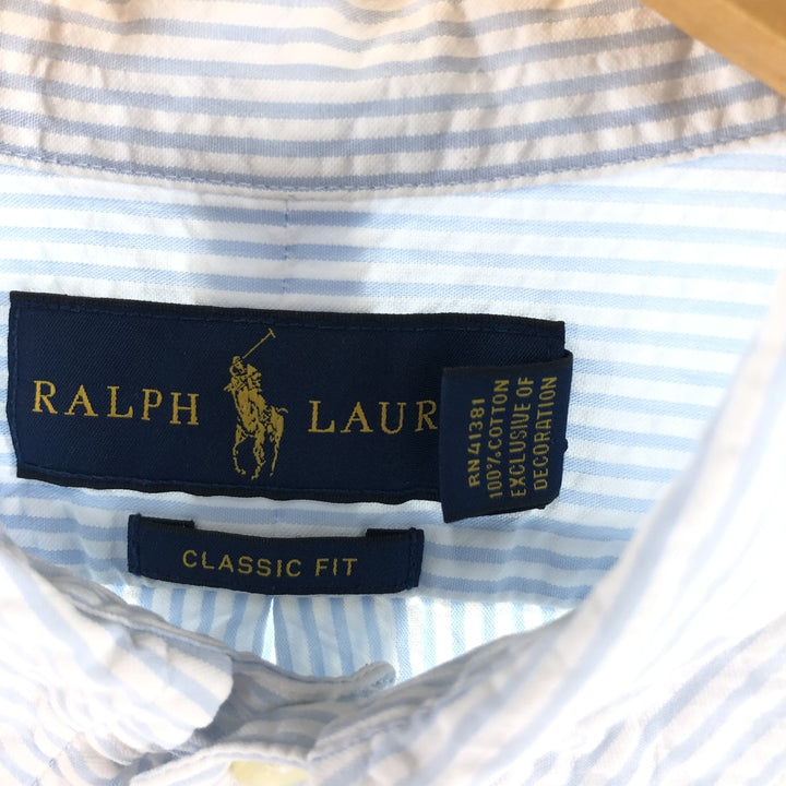 Ralph Lauren CLASSIC FIT Classic Fit Seersucker Short Sleeve Button Down Striped Shirt Men's M cotton white type Vintage Second Hand