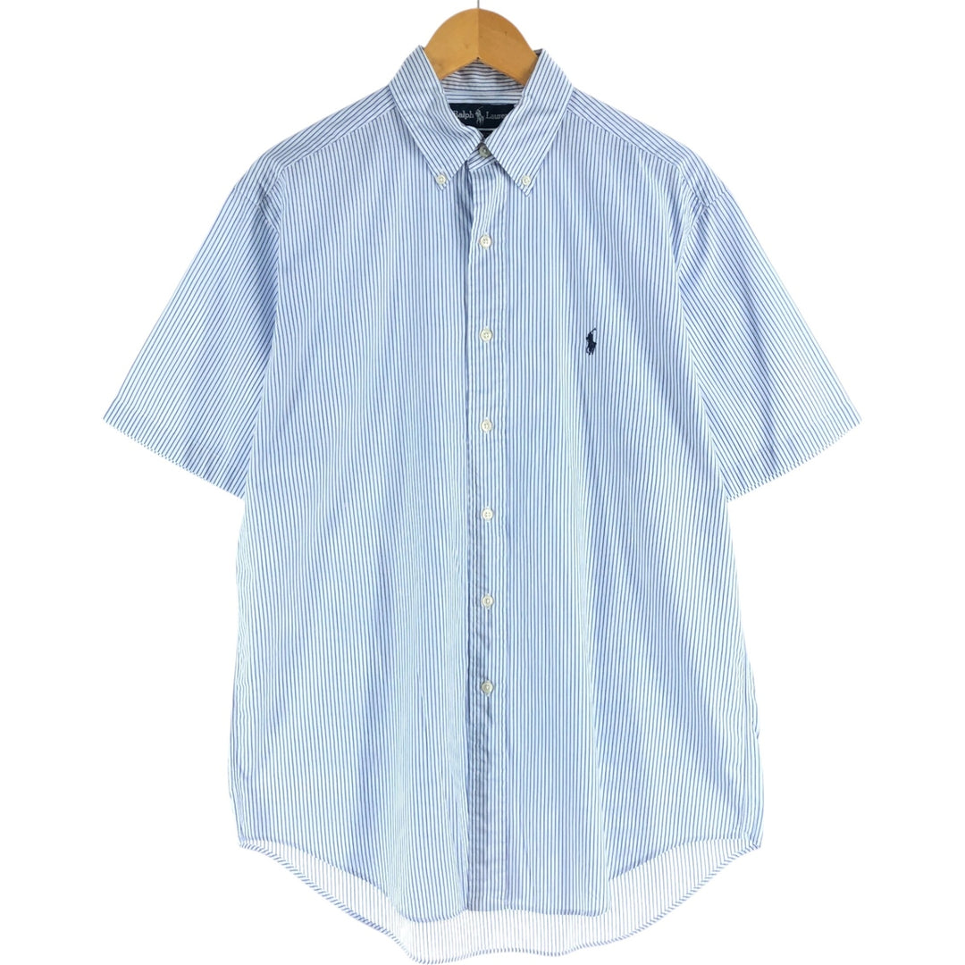 Ralph Lauren YARMOUTH short sleeve button down striped shirt, men's size M cotton white type Vintage Second Hand