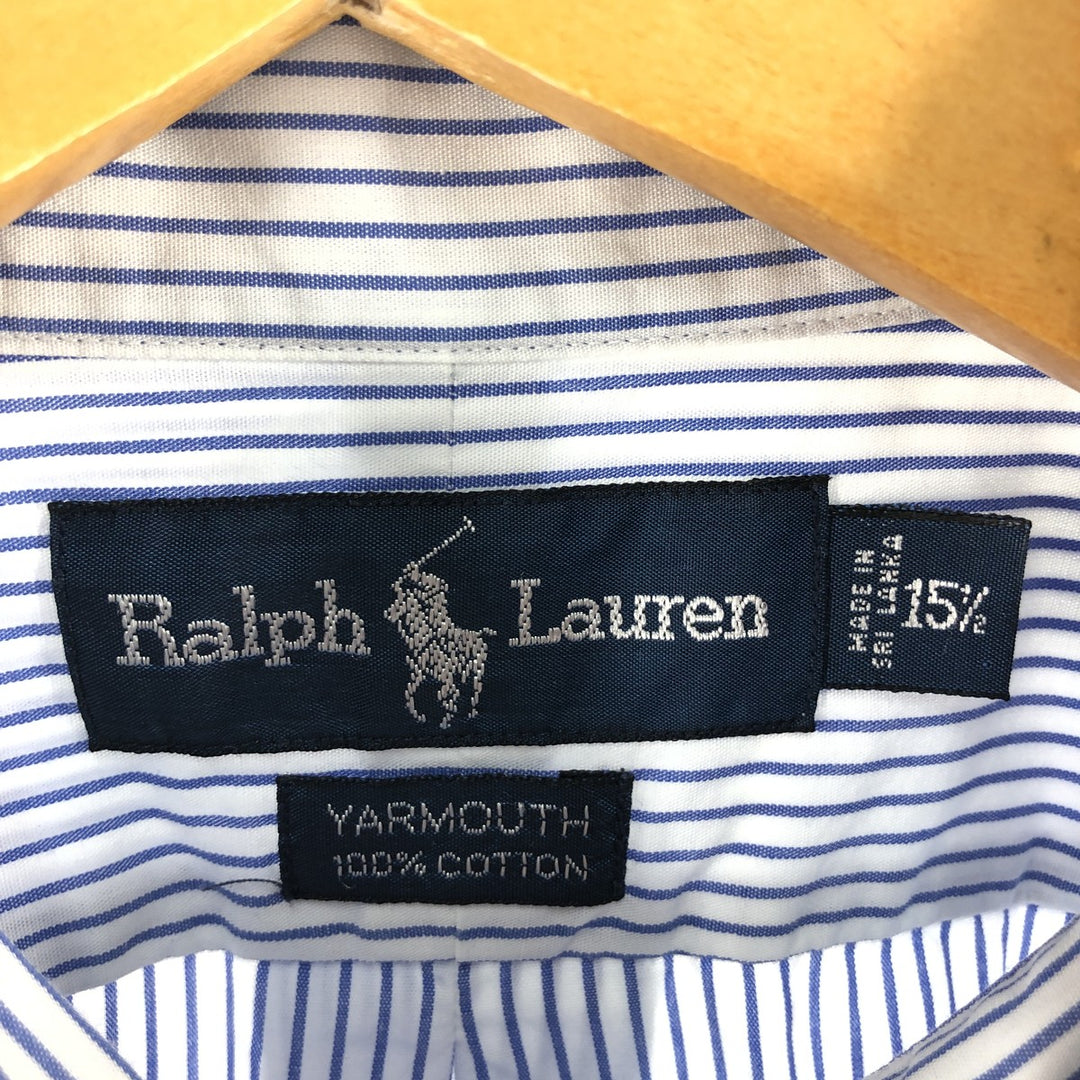 Ralph Lauren YARMOUTH short sleeve button down striped shirt, men's size M cotton white type Vintage Second Hand