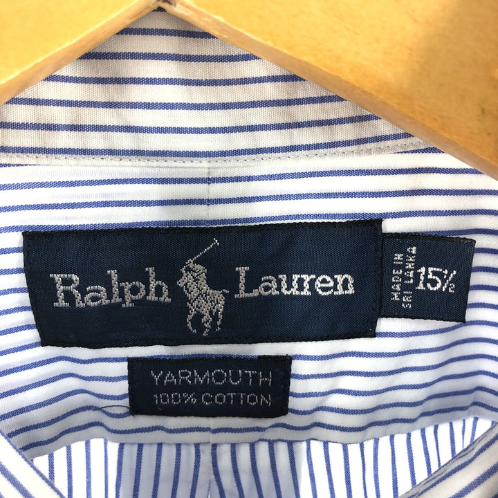 Ralph Lauren YARMOUTH short sleeve button down striped shirt, men's size M cotton white type Vintage Second Hand