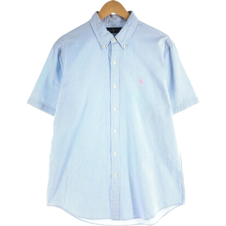Ralph Lauren Seersucker Short Sleeve Button-Down Striped Shirt, Men's Size L cotton white type Vintage Second Hand
