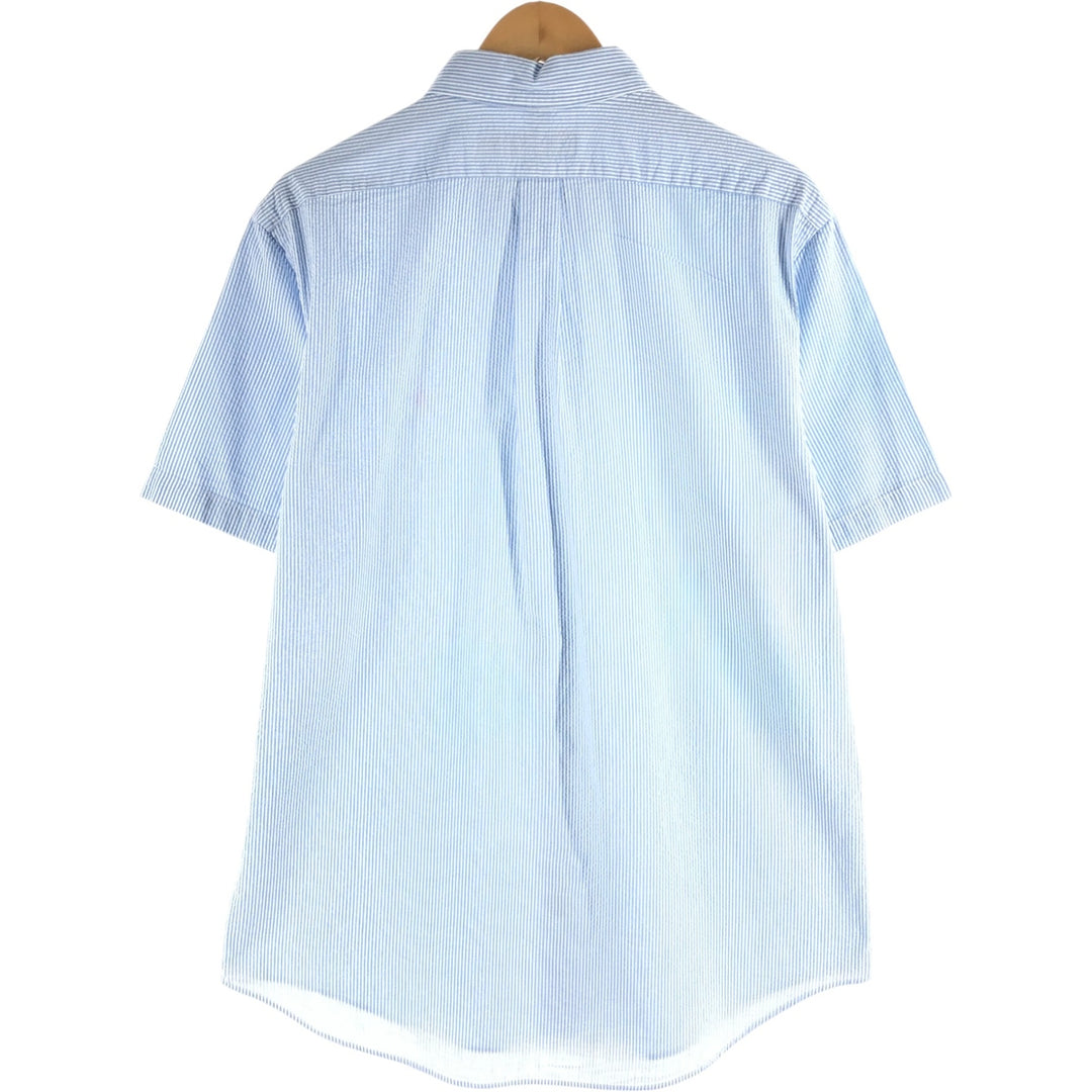 Ralph Lauren Seersucker Short Sleeve Button-Down Striped Shirt, Men's Size L cotton white type Vintage Second Hand