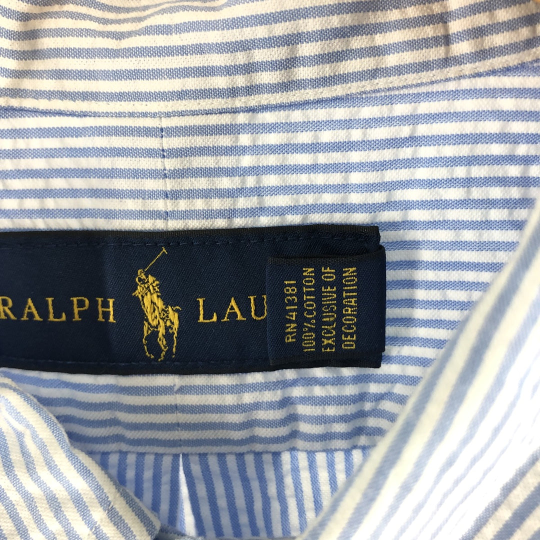 Ralph Lauren Seersucker Short Sleeve Button-Down Striped Shirt, Men's Size L cotton white type Vintage Second Hand