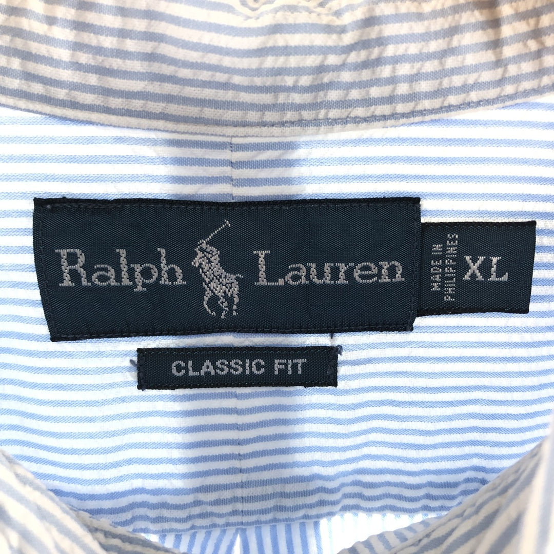 Ralph Lauren CLASSIC FIT Classic Fit Seersucker Short Sleeve Button Down Striped Shirt Men's XL cotton white type Vintage Second Hand