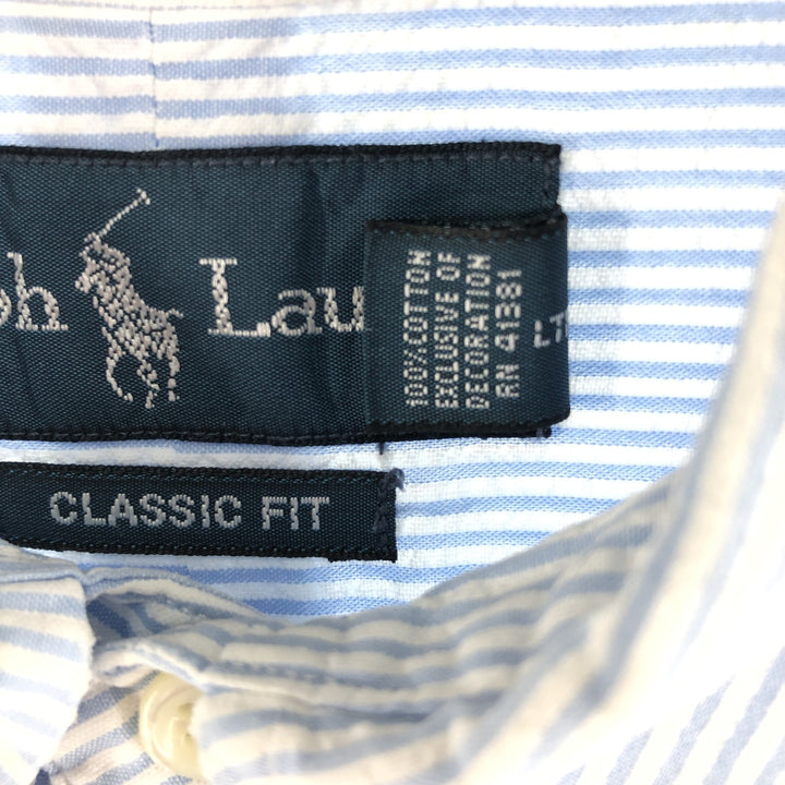 Ralph Lauren CLASSIC FIT Classic Fit Seersucker Short Sleeve Button Down Striped Shirt Men's XL cotton white type Vintage Second Hand