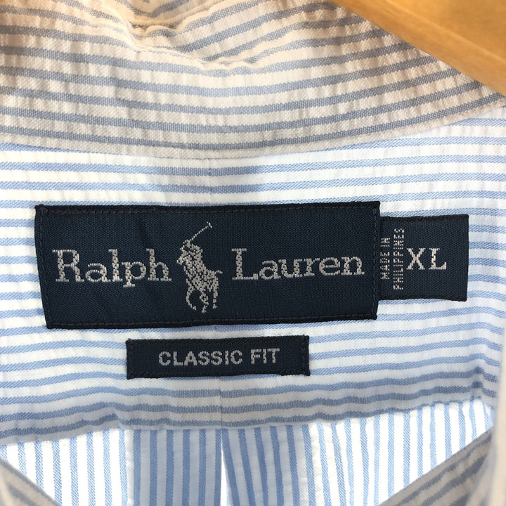 Ralph Lauren CLASSIC FIT Classic Fit Seersucker Short Sleeve Button Down Striped Shirt Men's XL cotton white type Vintage Second Hand