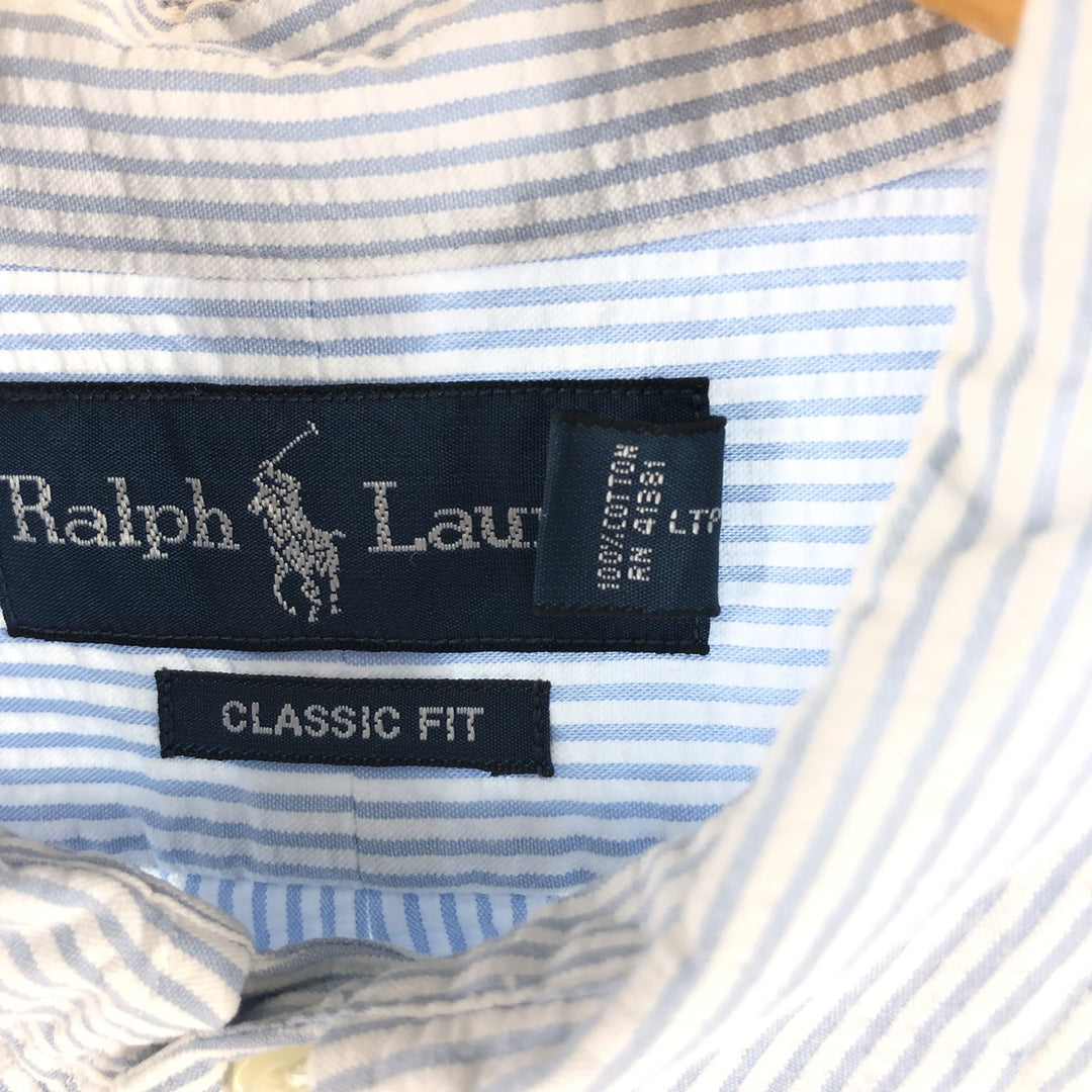 Ralph Lauren CLASSIC FIT Classic Fit Seersucker Short Sleeve Button Down Striped Shirt Men's XL cotton white type Vintage Second Hand