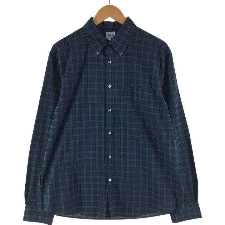 Brooks Brothers Est.1818 Blackwatch Check Long Sleeve Button-Down Check Shirt, Men's Size L cotton navy blue type Vintage Second Hand