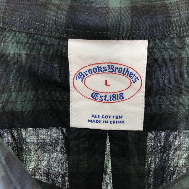 Brooks Brothers Est.1818 Blackwatch Check Long Sleeve Button-Down Check Shirt, Men's Size L cotton navy blue type Vintage Second Hand
