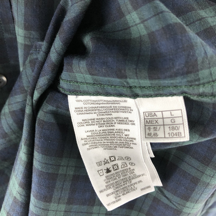 Brooks Brothers Est.1818 Blackwatch Check Long Sleeve Button-Down Check Shirt, Men's Size L cotton navy blue type Vintage Second Hand