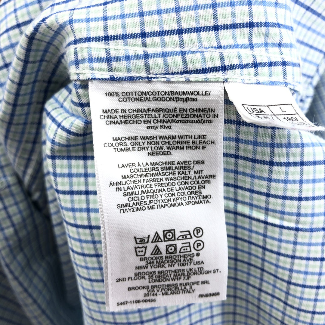 Brooks Brothers 1818 Long Sleeve Button-Down Check Shirt, Men's Size L cotton blue type Vintage Second Hand