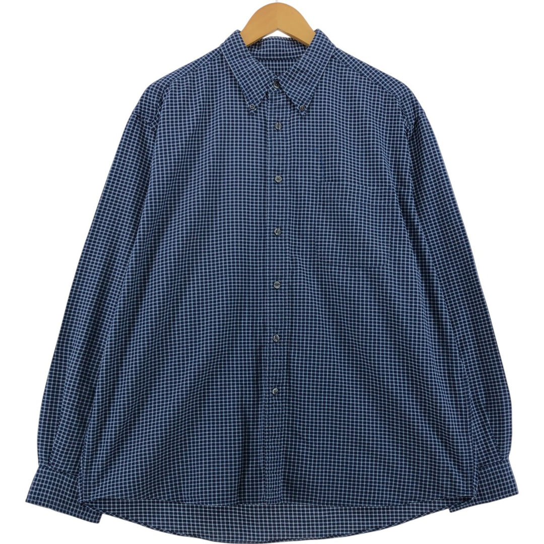 Eddie Bauer Long Sleeve Button-Down Check Shirt, Men's Size L cotton navy blue type Vintage Second Hand
