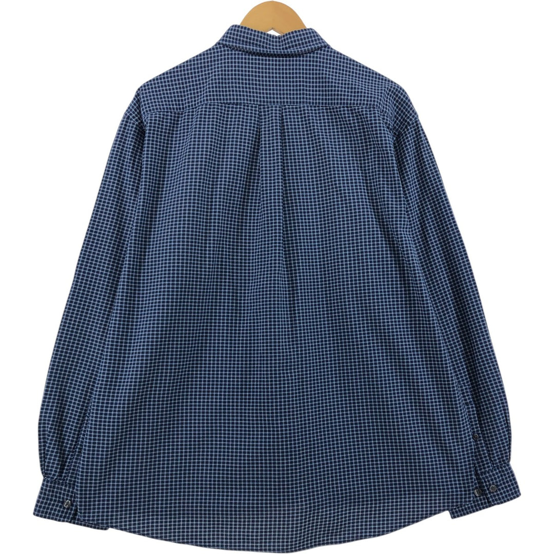 Eddie Bauer Long Sleeve Button-Down Check Shirt, Men's Size L cotton navy blue type Vintage Second Hand