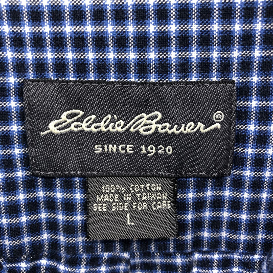 Eddie Bauer Long Sleeve Button-Down Check Shirt, Men's Size L cotton navy blue type Vintage Second Hand