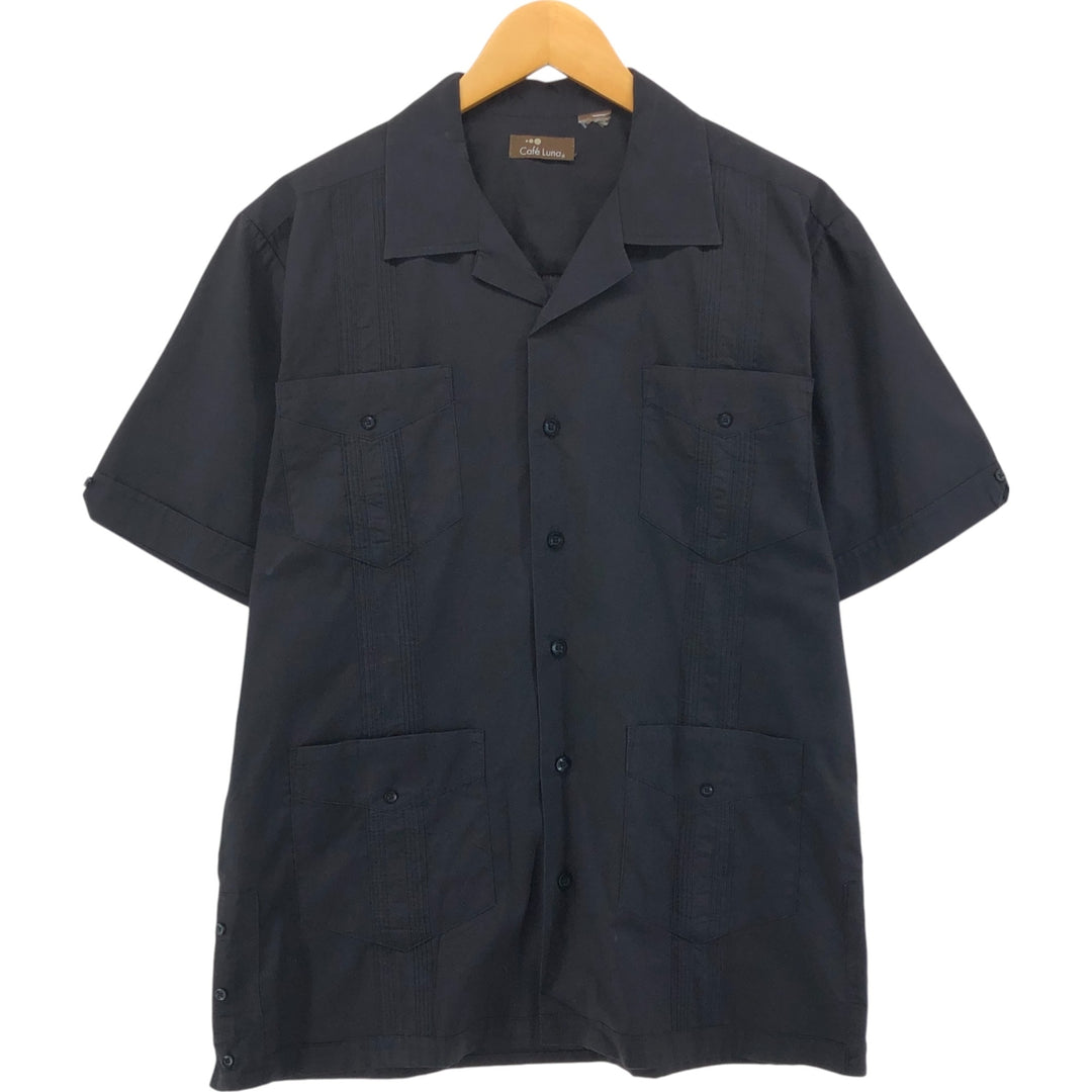 CAFE LUNA Short Sleeve Open Collar Mexican Shirt Cuban Shirt Box Shirt Men's XL Size unclear black type Vintage Second Hand