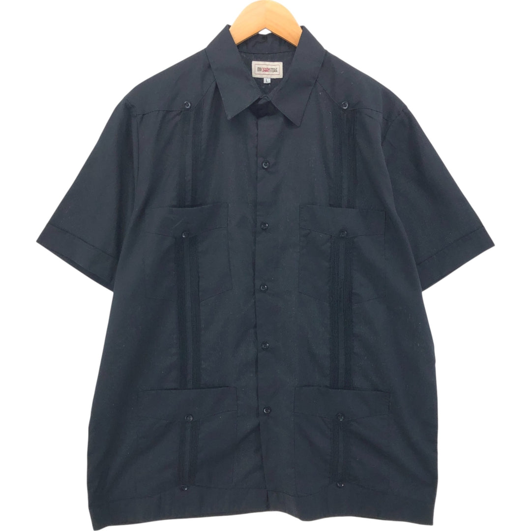 MY CUBAN STORE Short Sleeve Mexican Shirt Cuban Shirt Box Shirt Men's Size L polyester black type Vintage Second Hand