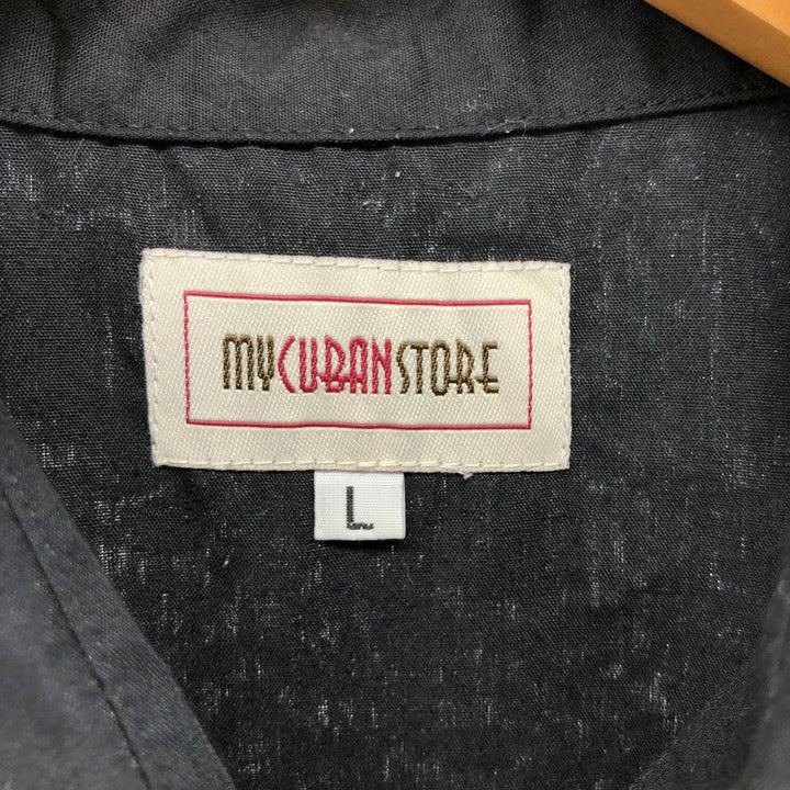 MY CUBAN STORE Short Sleeve Mexican Shirt Cuban Shirt Box Shirt Men's Size L polyester black type Vintage Second Hand