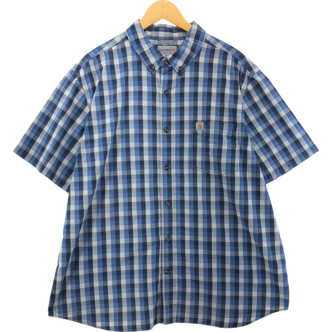 Carhartt RELAXED FIT Check Pattern Button-down Short Sleeve Work Shirt, Men's XXL cotton blue type Vintage Second Hand