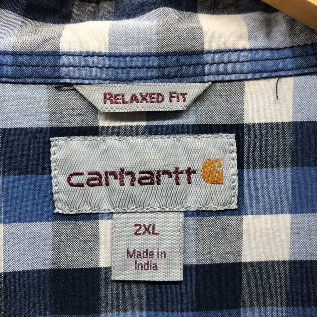 Carhartt RELAXED FIT Check Pattern Button-down Short Sleeve Work Shirt, Men's XXL cotton blue type Vintage Second Hand
