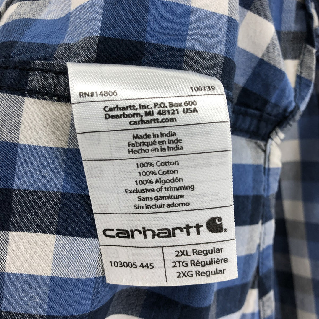 Carhartt RELAXED FIT Check Pattern Button-down Short Sleeve Work Shirt, Men's XXL cotton blue type Vintage Second Hand