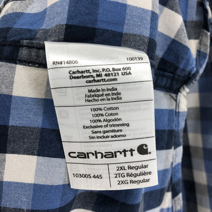 Carhartt RELAXED FIT Check Pattern Button-down Short Sleeve Work Shirt, Men's XXL cotton blue type Vintage Second Hand
