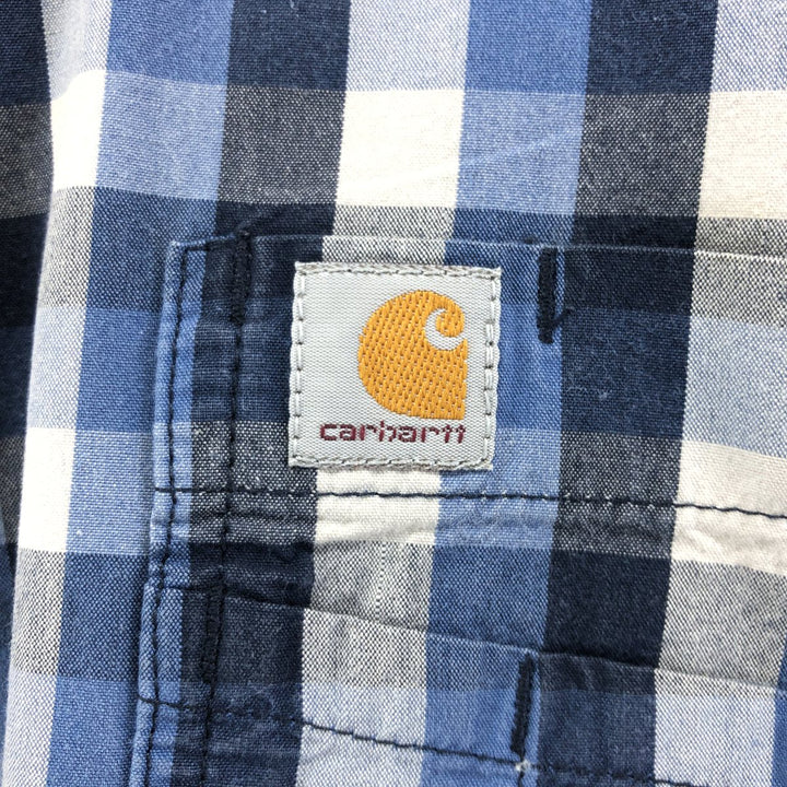 Carhartt RELAXED FIT Check Pattern Button-down Short Sleeve Work Shirt, Men's XXL cotton blue type Vintage Second Hand