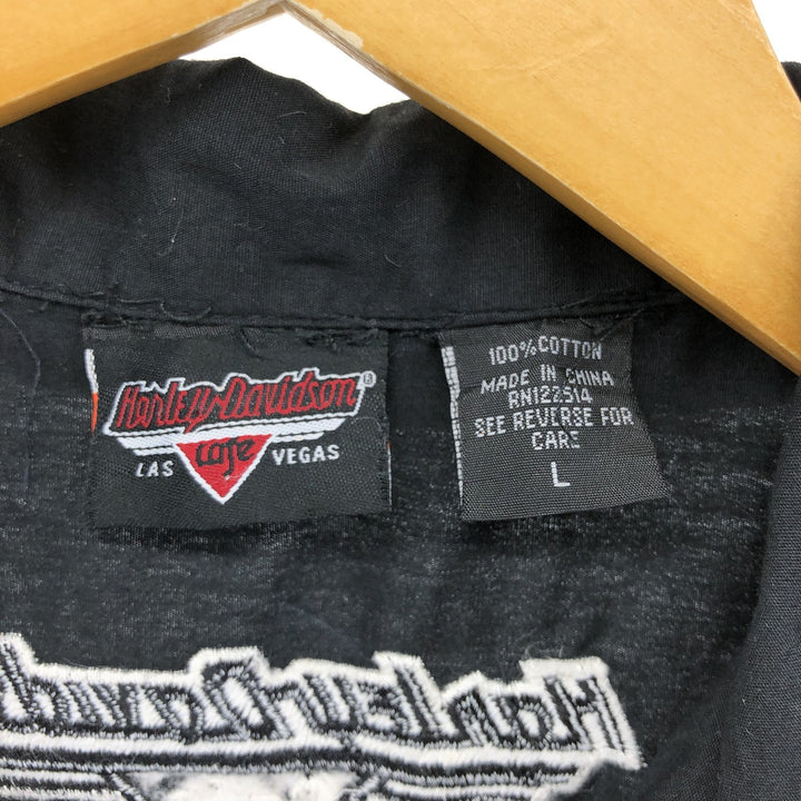 Harley-Davidson Hidden Button-Down Short Sleeve Work Shirt Box Shirt Men's Size L cotton black type Vintage Second Hand