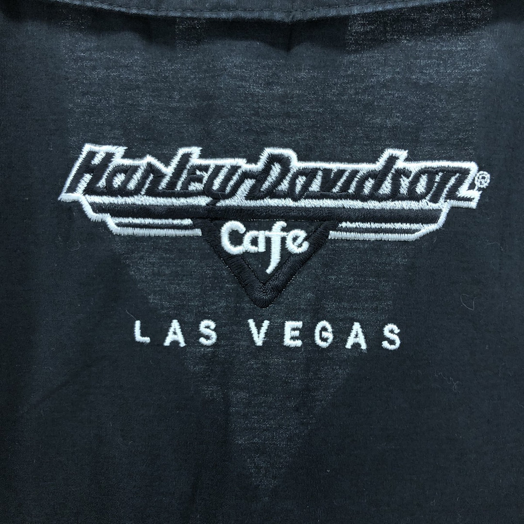 Harley-Davidson Hidden Button-Down Short Sleeve Work Shirt Box Shirt Men's Size L cotton black type Vintage Second Hand