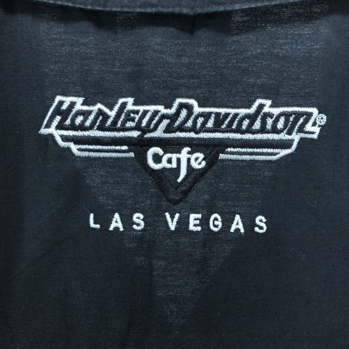 Harley-Davidson Hidden Button-Down Short Sleeve Work Shirt Box Shirt Men's Size L cotton black type Vintage Second Hand