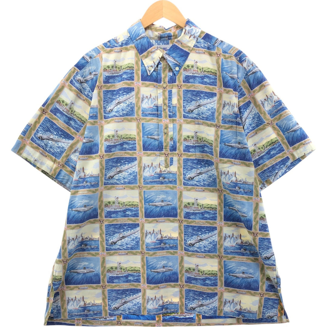 90'S Reyn Spooner Swimsuit Tag Bikini Tag All-Over Print Button-Down Hawaiian Aloha Shirt Box Shirt Men's XXL cotton blue type Vintage Second Hand
