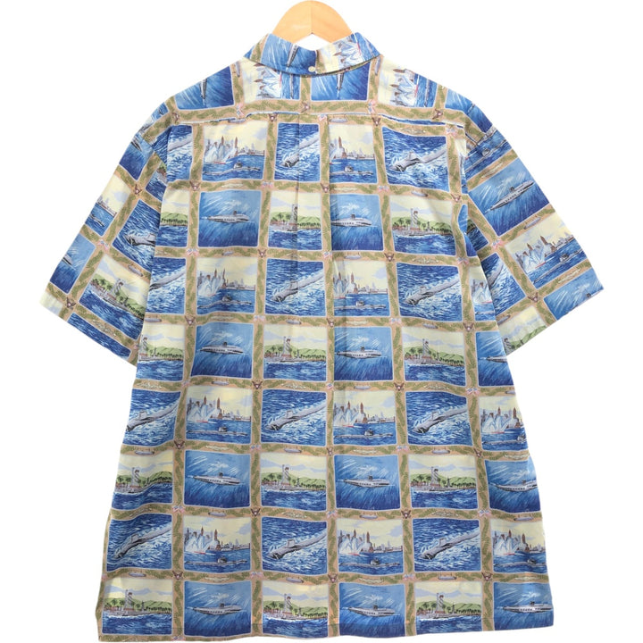 90'S Reyn Spooner Swimsuit Tag Bikini Tag All-Over Print Button-Down Hawaiian Aloha Shirt Box Shirt Men's XXL cotton blue type Vintage Second Hand