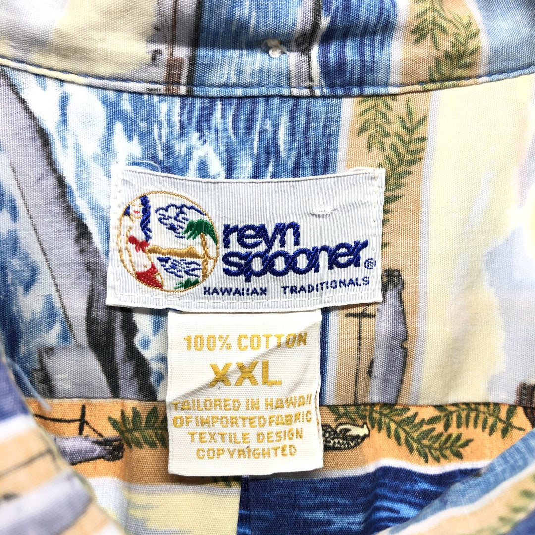90'S Reyn Spooner Swimsuit Tag Bikini Tag All-Over Print Button-Down Hawaiian Aloha Shirt Box Shirt Men's XXL cotton blue type Vintage Second Hand
