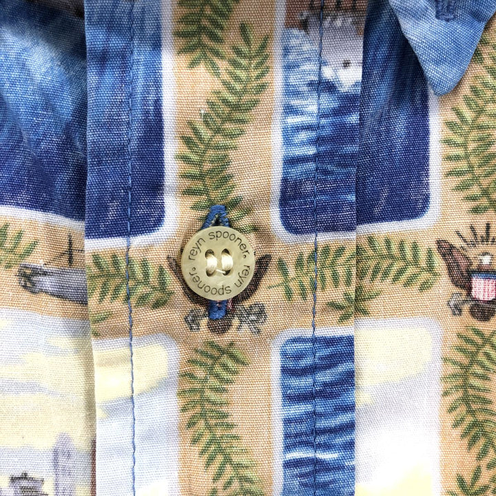 90'S Reyn Spooner Swimsuit Tag Bikini Tag All-Over Print Button-Down Hawaiian Aloha Shirt Box Shirt Men's XXL cotton blue type Vintage Second Hand