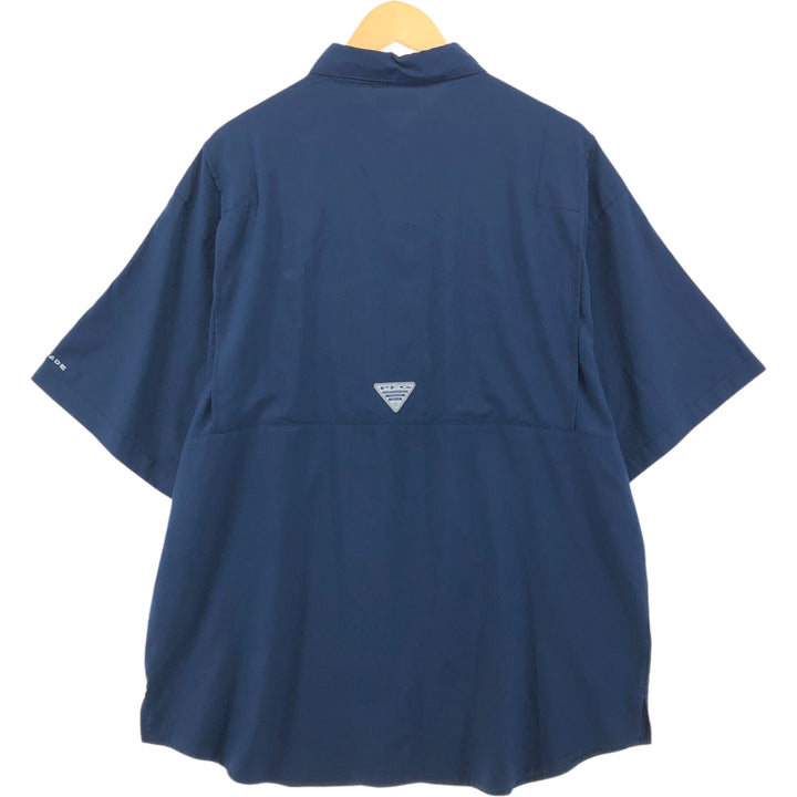 Columbia PFG OMNI-SHADE Ripstop Button-down Short Sleeve Fishing Shirt, Men's XL polyester navy blue type Vintage Second Hand