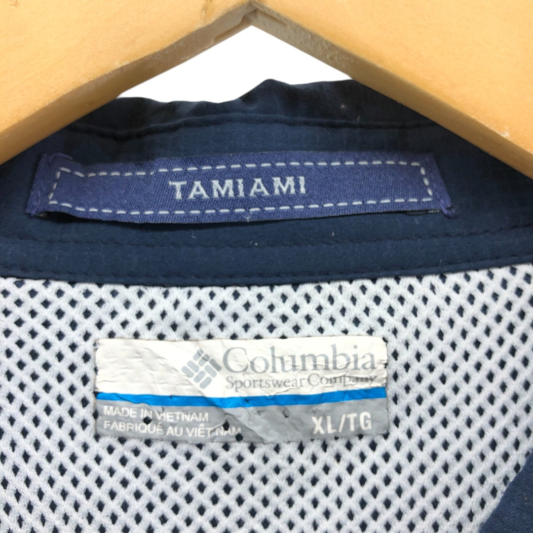 Columbia PFG OMNI-SHADE Ripstop Button-down Short Sleeve Fishing Shirt, Men's XL polyester navy blue type Vintage Second Hand