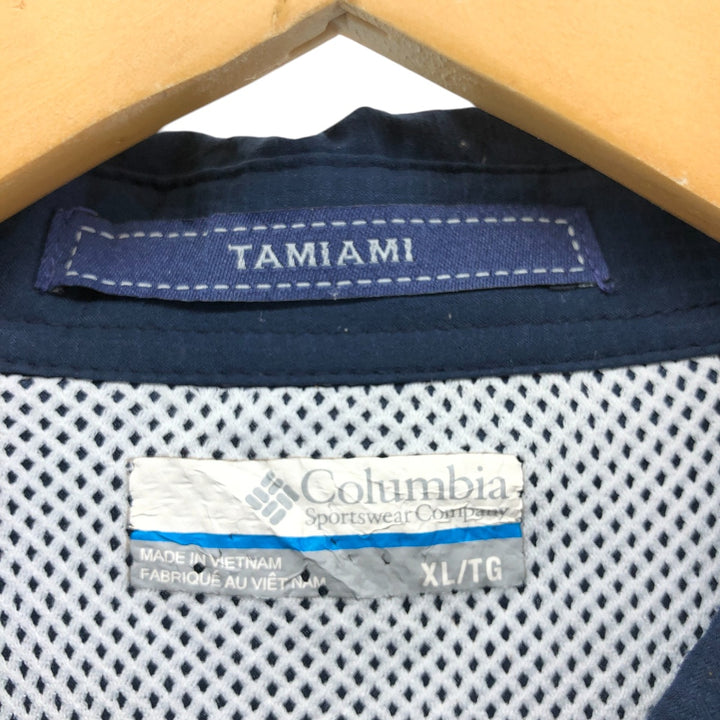 Columbia PFG OMNI-SHADE Ripstop Button-down Short Sleeve Fishing Shirt, Men's XL polyester navy blue type Vintage Second Hand