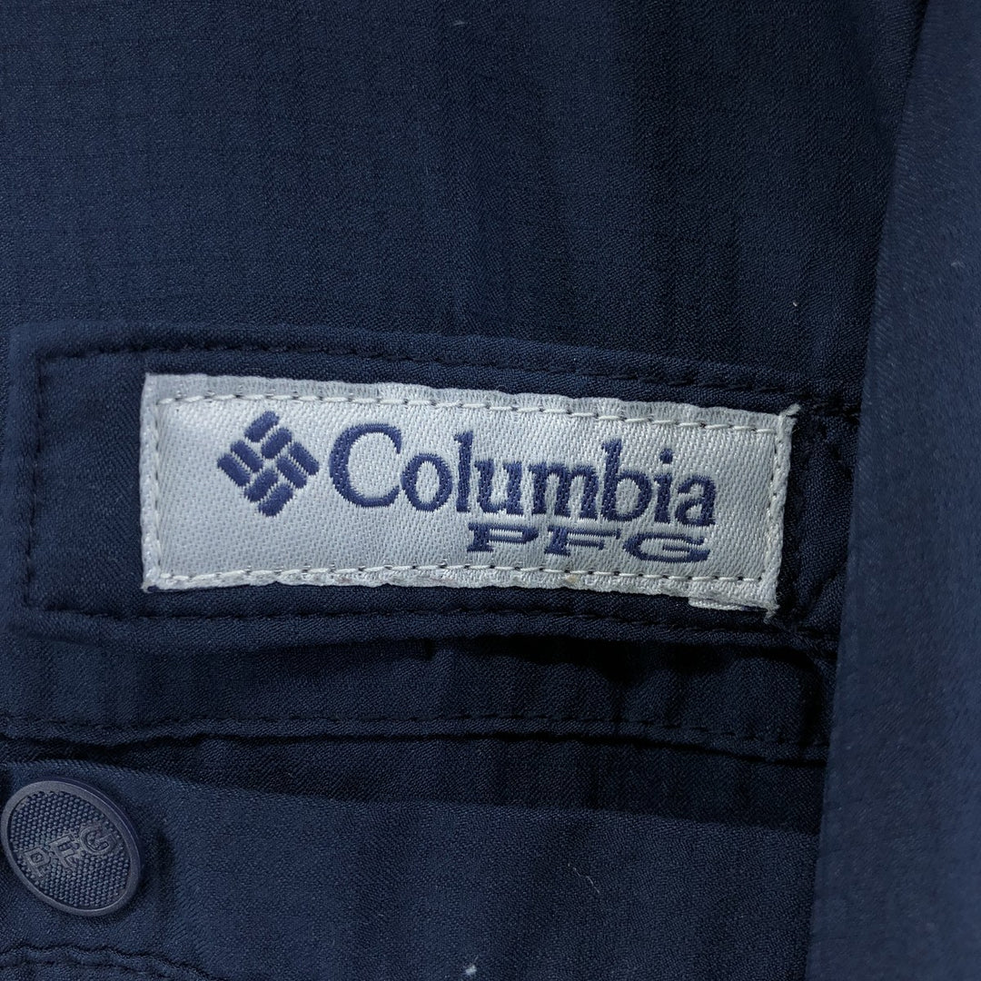 Columbia PFG OMNI-SHADE Ripstop Button-down Short Sleeve Fishing Shirt, Men's XL polyester navy blue type Vintage Second Hand