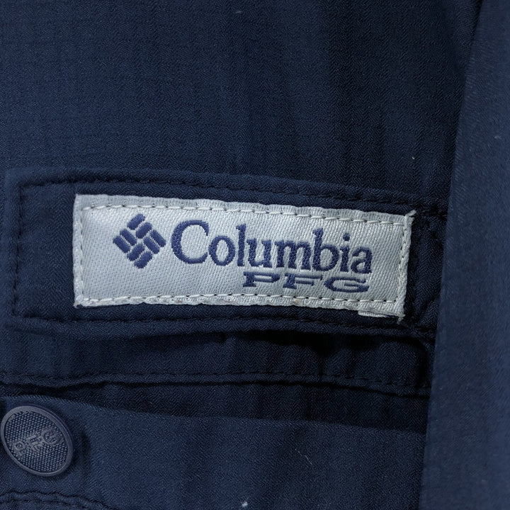 Columbia PFG OMNI-SHADE Ripstop Button-down Short Sleeve Fishing Shirt, Men's XL polyester navy blue type Vintage Second Hand