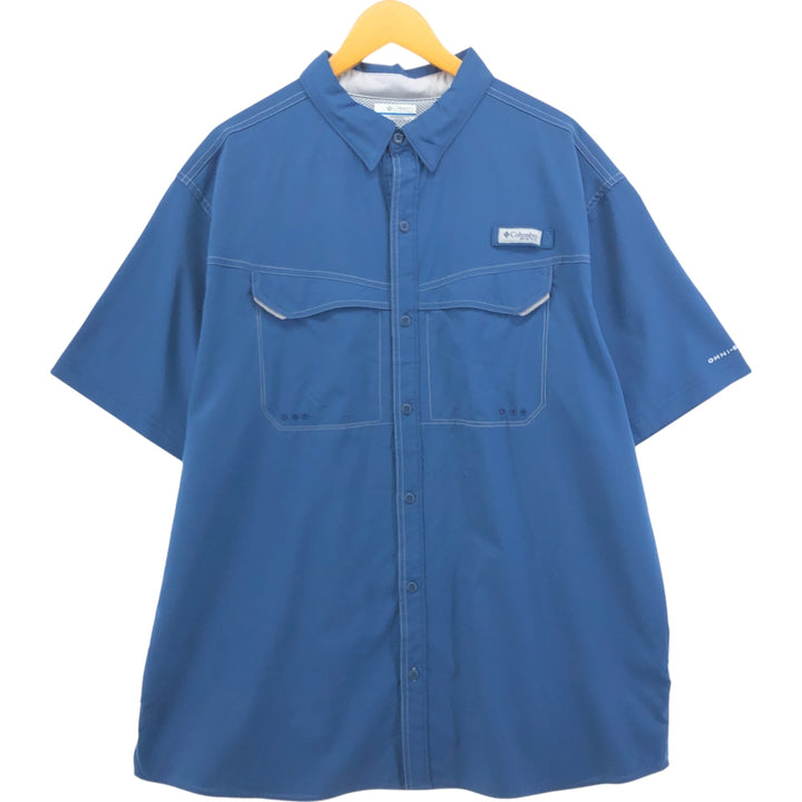 Columbia PFG OMNI-SHADE Ripstop Hidden Button-Down Short Sleeve Fishing Shirt, Men's XL polyester blue type Vintage Second Hand