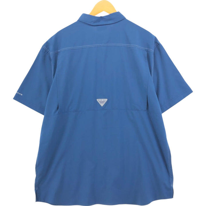 Columbia PFG OMNI-SHADE Ripstop Hidden Button-Down Short Sleeve Fishing Shirt, Men's XL polyester blue type Vintage Second Hand