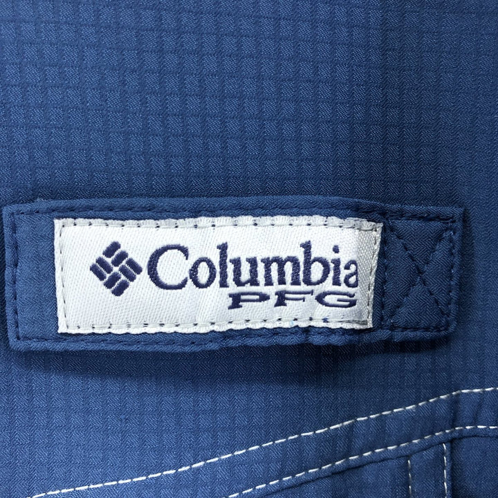 Columbia PFG OMNI-SHADE Ripstop Hidden Button-Down Short Sleeve Fishing Shirt, Men's XL polyester blue type Vintage Second Hand