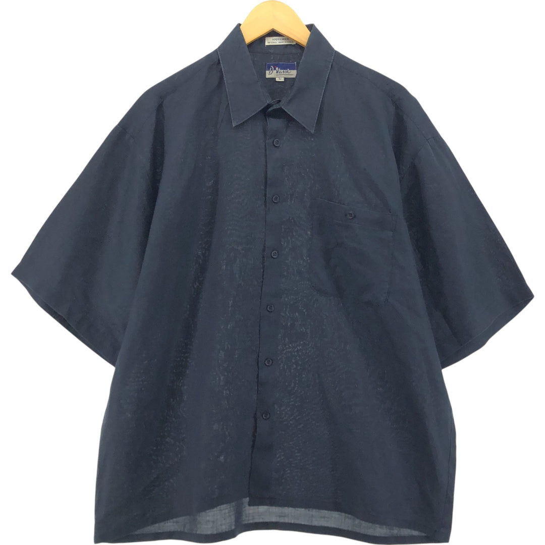 D Vassi Short Sleeve Linen Shirt, Box Shirt, Men's Size L linen black type Vintage Second Hand
