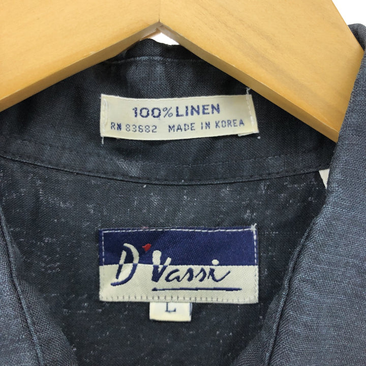 D Vassi Short Sleeve Linen Shirt, Box Shirt, Men's Size L linen black type Vintage Second Hand